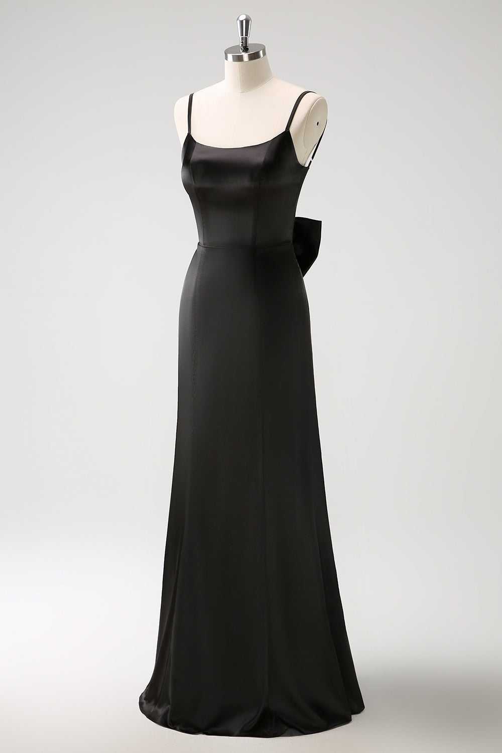 Wedtrend Women Black Satin Bridesmaid Dress with Bow Mermaid Spaghetti Straps Long Ruffle Wedding Guest Dress WEDTREND Wedtrend Women Black Satin Bridesmaid Dress with Bow Mermaid Spaghetti Straps Long Ruffle Wedding Guest Dress WEDTREND