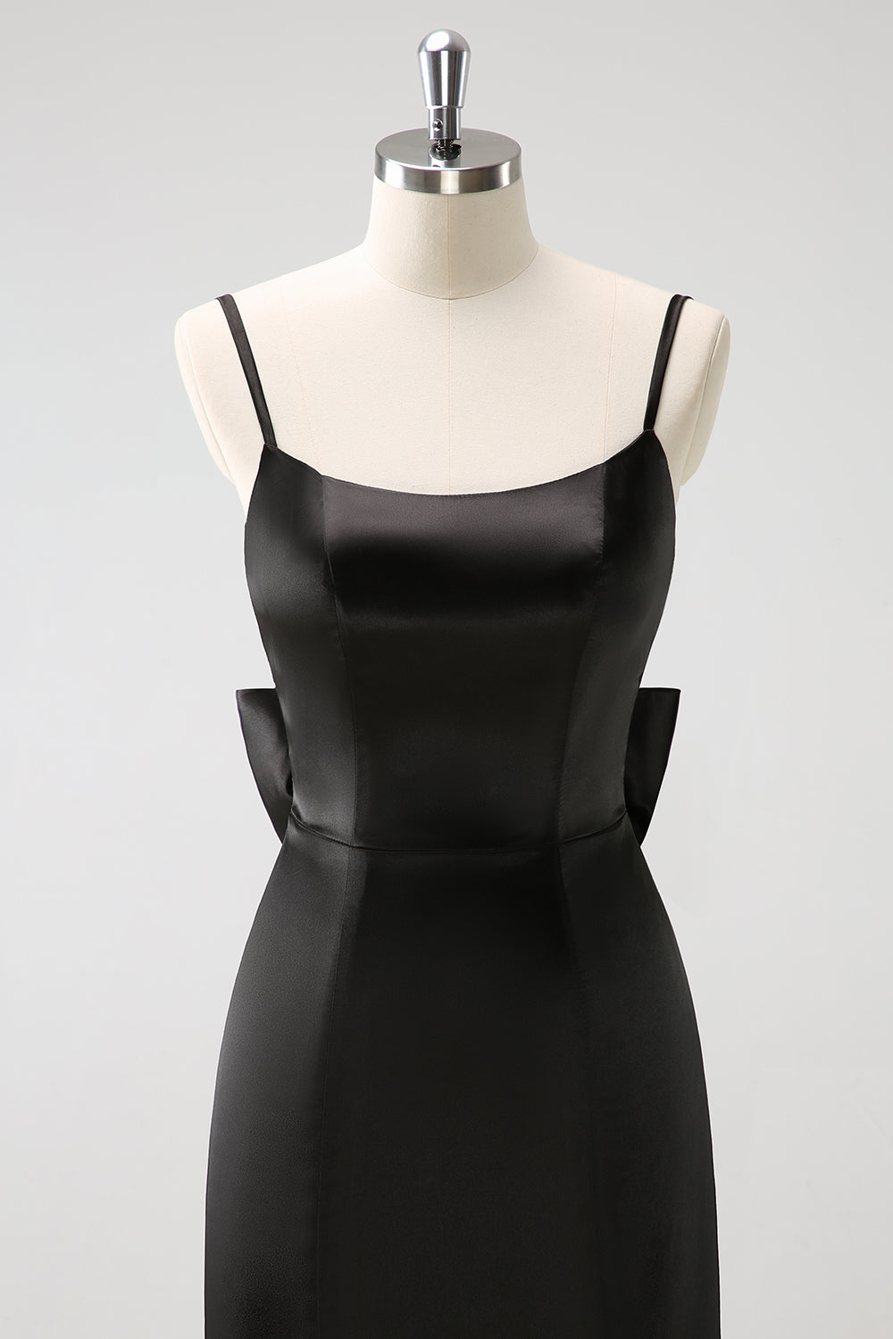 Wedtrend Women Black Satin Bridesmaid Dress with Bow Mermaid Spaghetti Straps Long Ruffle Wedding Guest Dress WEDTREND Wedtrend Women Black Satin Bridesmaid Dress with Bow Mermaid Spaghetti Straps Long Ruffle Wedding Guest Dress WEDTREND