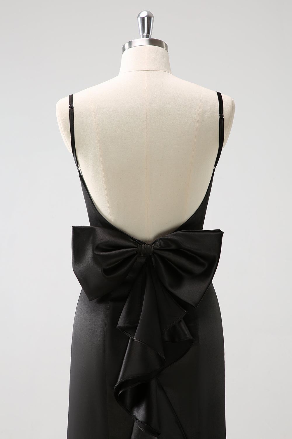 Wedtrend Women Black Satin Bridesmaid Dress with Bow Mermaid Spaghetti Straps Long Ruffle Wedding Guest Dress WEDTREND Wedtrend Women Black Satin Bridesmaid Dress with Bow Mermaid Spaghetti Straps Long Ruffle Wedding Guest Dress WEDTREND