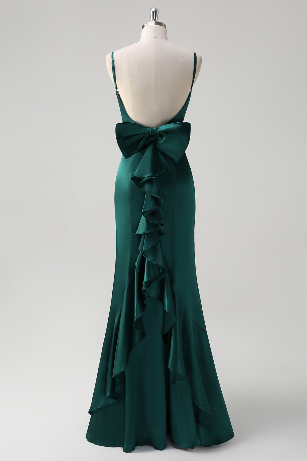 WEDTREND Women Dark Green Long Bridesmaid Dress with Bow Mermaid Spaghetti Straps Satin Wedding Guest Dress WEDTREND Women Dark Green Long Bridesmaid Dress with Bow Mermaid Spaghetti Straps Satin Wedding Guest Dress