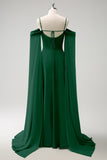 Light Green A-Line Cold Shoulder Chiffon Long Bridesmaid Dress with Capes