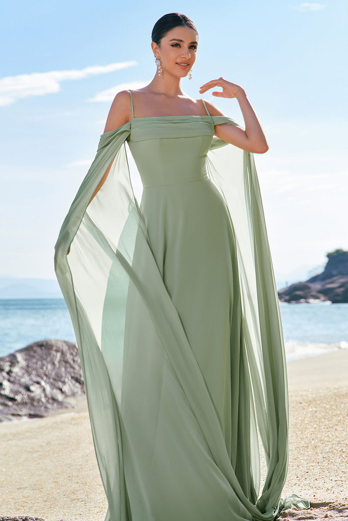 Wedtrend Women Light Green Bridesmaid Dress with Detachable Sleeves