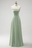 Light Green Fitted Cold Shoulder Chiffon Bridesmaid Dress with Detachable Sleeves