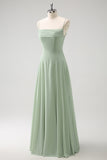 Light Green Fitted Cold Shoulder Detachable Sleeves Chiffon Bridesmaid Dress