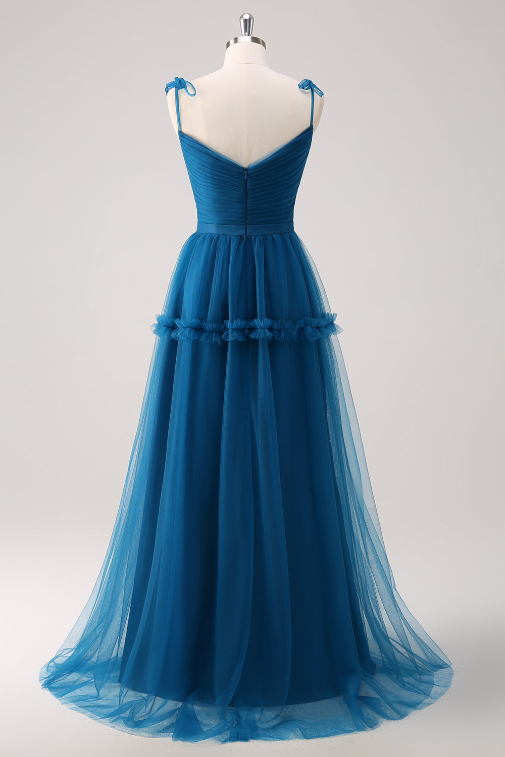 blue tulle wedding guest dress Berylove Women Maxi Dress Light Blue Tulle A Line Off the Shoulder Appliques Long Wedding Guest Dress, Light Blue / XL