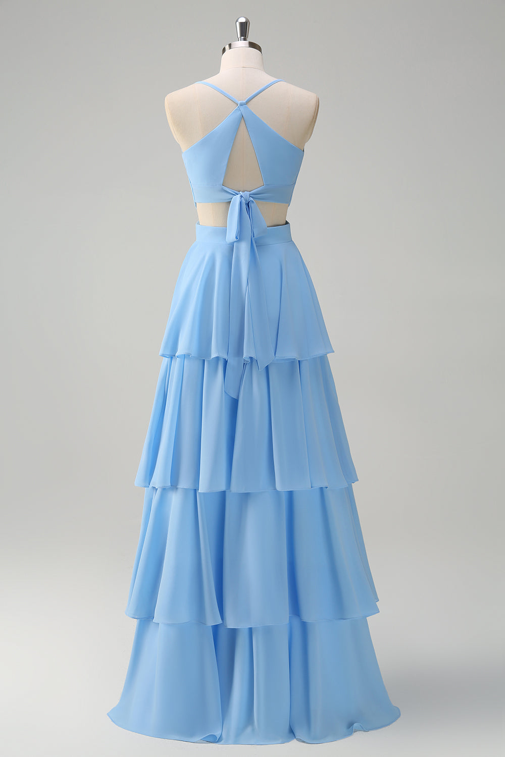 Wedtrend Women Sky Blue Bridesmaid Dress with Lace Up Back A Line V Neck Tiered Long Wedding Guest Dress WEDTREND Wedtrend Women Sky Blue Bridesmaid Dress with Lace Up Back A Line V Neck Tiered Long Wedding Guest Dress WEDTREND
