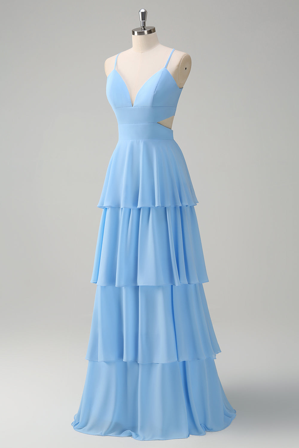 Wedtrend Women Sky Blue Bridesmaid Dress with Lace Up Back A Line V Neck Tiered Long Wedding Guest Dress WEDTREND Wedtrend Women Sky Blue Bridesmaid Dress with Lace Up Back A Line V Neck Tiered Long Wedding Guest Dress WEDTREND