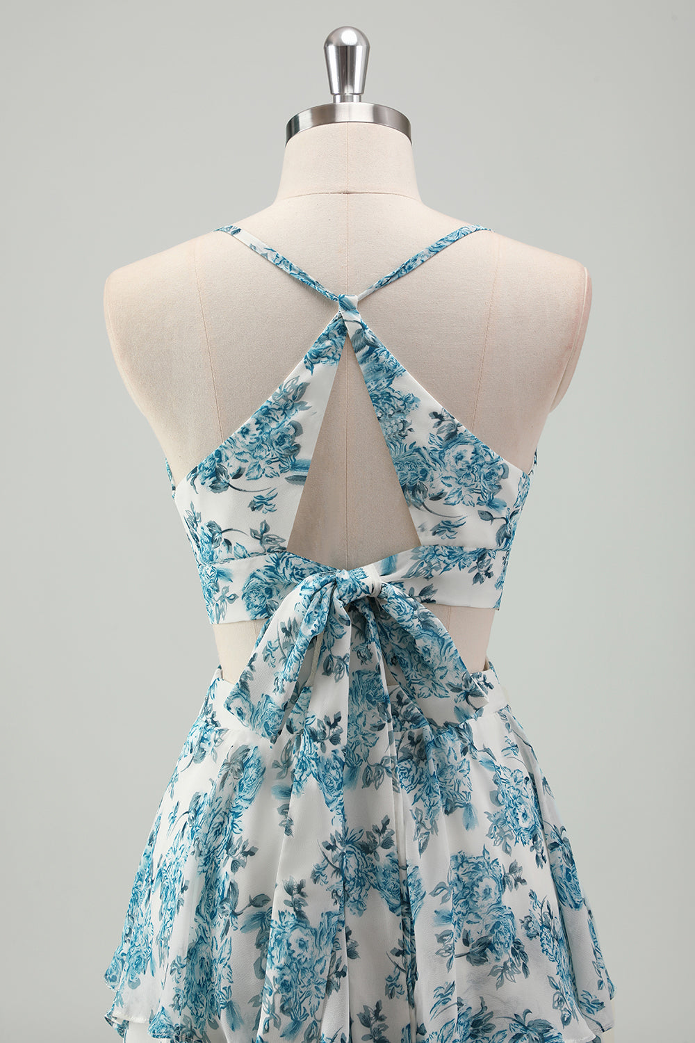 Wedtrend Women White Blue Flower Bridesmaid Dress with Lace Up Back A Line V Neck Tiered Long Wedding Guest Dress WEDTREND Wedtrend Women White Blue Flower Bridesmaid Dress with Lace Up Back A Line V Neck Tiered Long Wedding Guest Dress WEDTREND