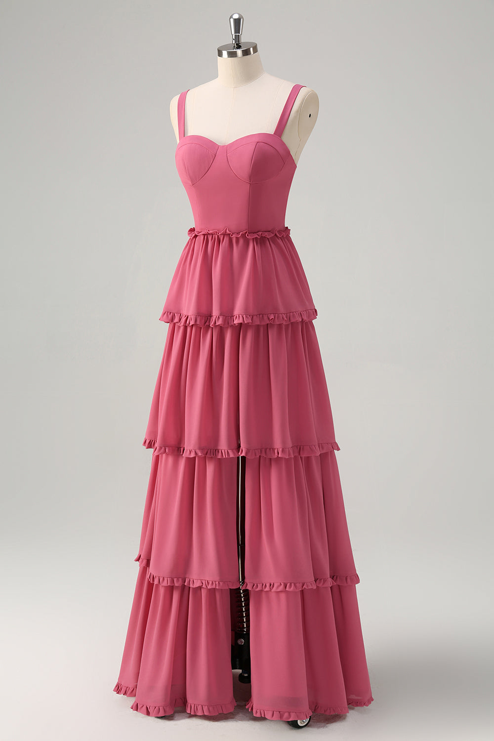 Wedtrend Women Rusty Rose Bridesmaid Dress with Slit A Line Tiered Lace Up Back Long Wedding Guest Dress WEDTREND Wedtrend Women Rusty Rose Bridesmaid Dress with Slit A Line Tiered Lace Up Back Long Wedding Guest Dress WEDTREND