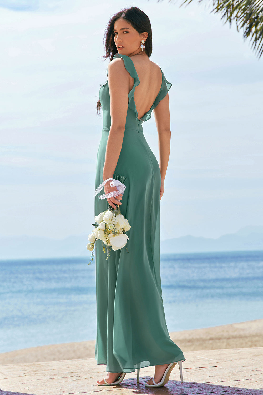 Wedtrend Women Eucalyptus Bridesmaid Dress with Slit Chiffon A-Line Square Neck Backless Floor Length Wedding Guest Dress WEDTREND Wedtrend Women Eucalyptus Bridesmaid Dress with Slit Chiffon A-Line Square Neck Backless Floor Length Wedding Guest Dress WEDTREND