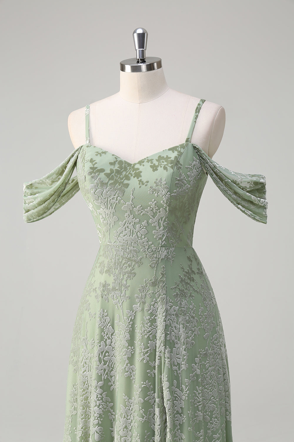 sage green cold shoulder dress Elizabeth K GS3513 - Short Mesh A-Line Dress