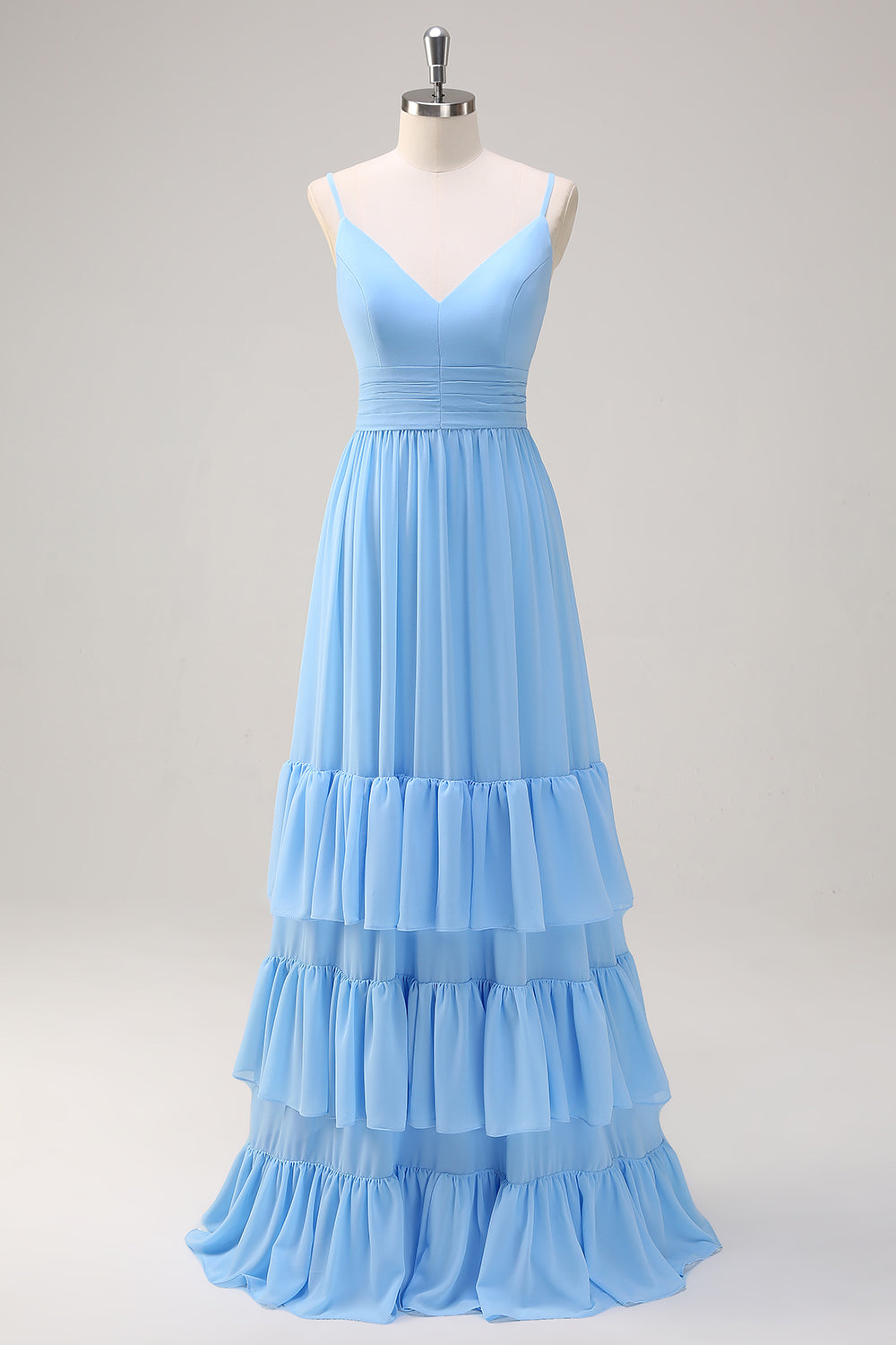 Wedtrend Women Blue Bridesmaid Dress Ruffle A Line Spaghetti Straps V Neck Chiffon Tiered Floor Length Wedding Guest Dress, Chiffon Color / US14 Wedtrend Women Blue Bridesmaid Dress Ruffle A Line Spaghetti Straps V Neck Chiffon Tiered Floor Length Wedding Guest Dress, Chiffon Color / US14