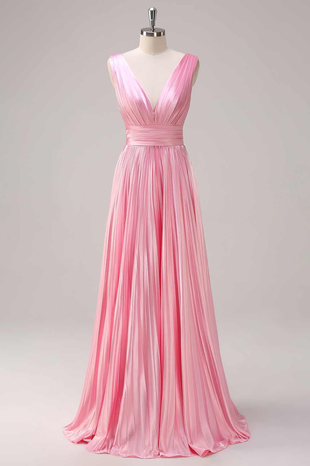Wedtrend Women Pink Bright Satin Long Bridesmaid Dress A Line V Neck Ruched Open Back Wedding Guest Dress WEDTREND Wedtrend Women Pink Bright Satin Long Bridesmaid Dress A Line V Neck Ruched Open Back Wedding Guest Dress WEDTREND