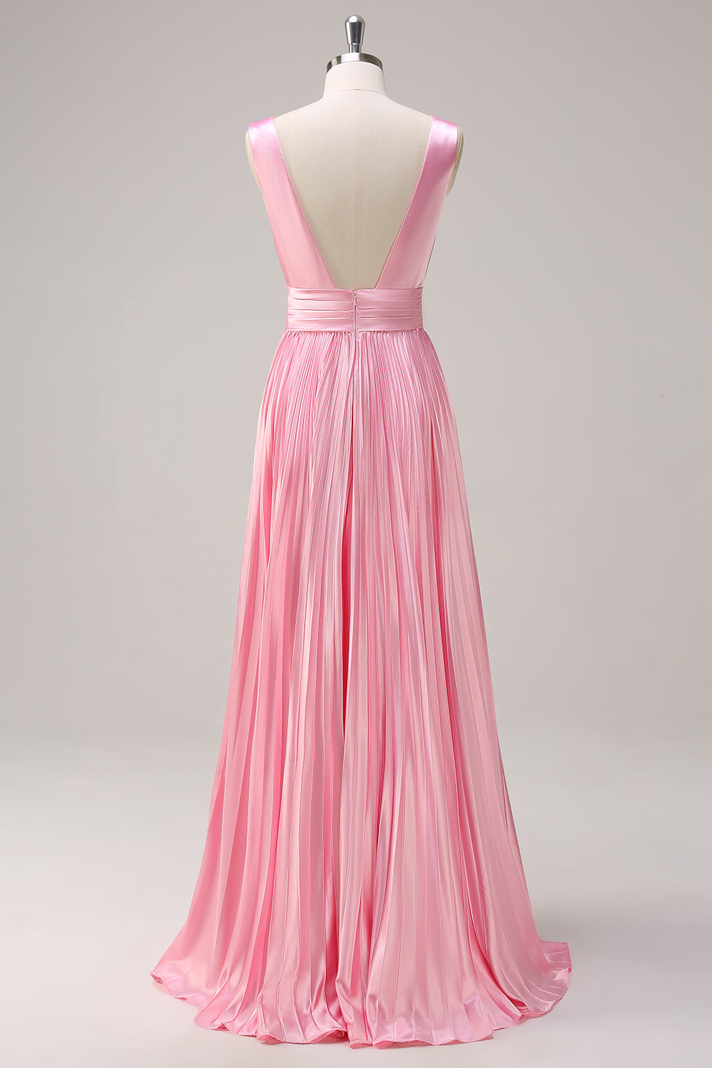 Wedtrend Women Pink Bright Satin Long Bridesmaid Dress A Line V Neck Ruched Open Back Wedding Guest Dress WEDTREND Wedtrend Women Pink Bright Satin Long Bridesmaid Dress A Line V Neck Ruched Open Back Wedding Guest Dress WEDTREND