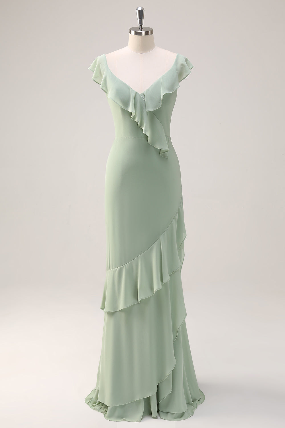 Wedtrend Women Dusty Sage Bridesmaid Dress with Ruffles Sheath V Neck Open Back Chiffon Long Wedding Party Dress WEDTREND Wedtrend Women Dusty Sage Bridesmaid Dress with Ruffles Sheath V Neck Open Back Chiffon Long Wedding Party Dress WEDTREND