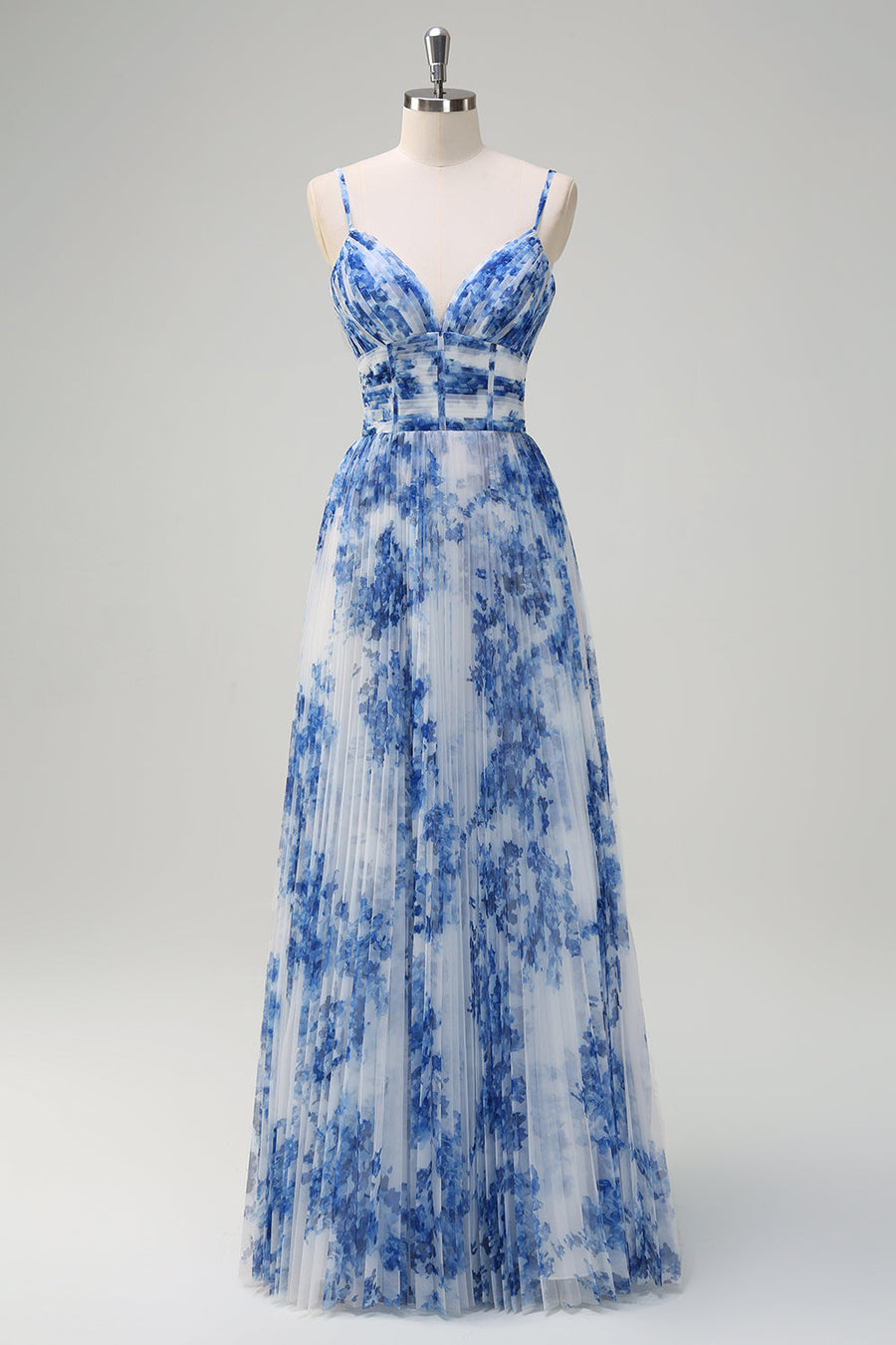 blue and white floral dress bridesmaid Wedtrend Women A-Line Bridesmaid Dress with Slit Square Neck White Blue  Flower Long Wedding Guest Dress – WEDTREND main image 0