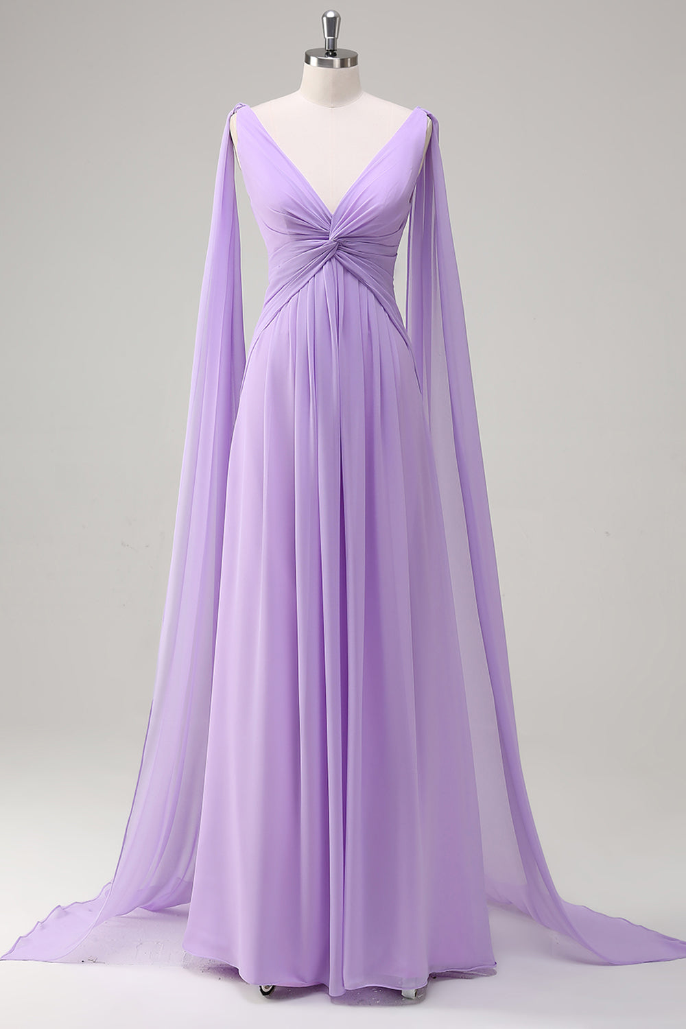 WEDTREND Women Elegant Lilac Long Bridesmaid Dress A-Line V Neck Chiffon Wedding Party Dress with Flowing Cape Sleeves WEDTREND Women Elegant Lilac Long Bridesmaid Dress A-Line V Neck Chiffon Wedding Party Dress with Flowing Cape Sleeves
