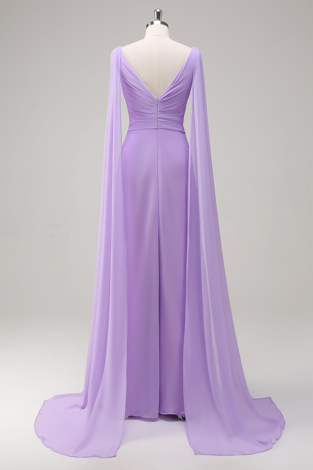WEDTREND Women Elegant Lilac Long Bridesmaid Dress A-Line V Neck Chiffon Wedding Party Dress with Flowing Cape Sleeves WEDTREND Women Elegant Lilac Long Bridesmaid Dress A-Line V Neck Chiffon Wedding Party Dress with Flowing Cape Sleeves