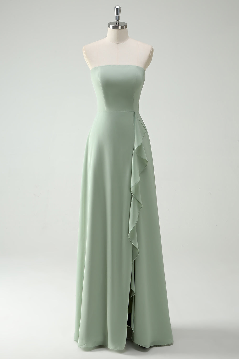 Wedtrend Women Dusty Sage Long Bridesmaid Dress with Ruffle Slit A Line Strapless Bohemian Chiffon Wedding Guest Dress WEDTREND Wedtrend Women Dusty Sage Long Bridesmaid Dress with Ruffle Slit A Line Strapless Bohemian Chiffon Wedding Guest Dress WEDTREND