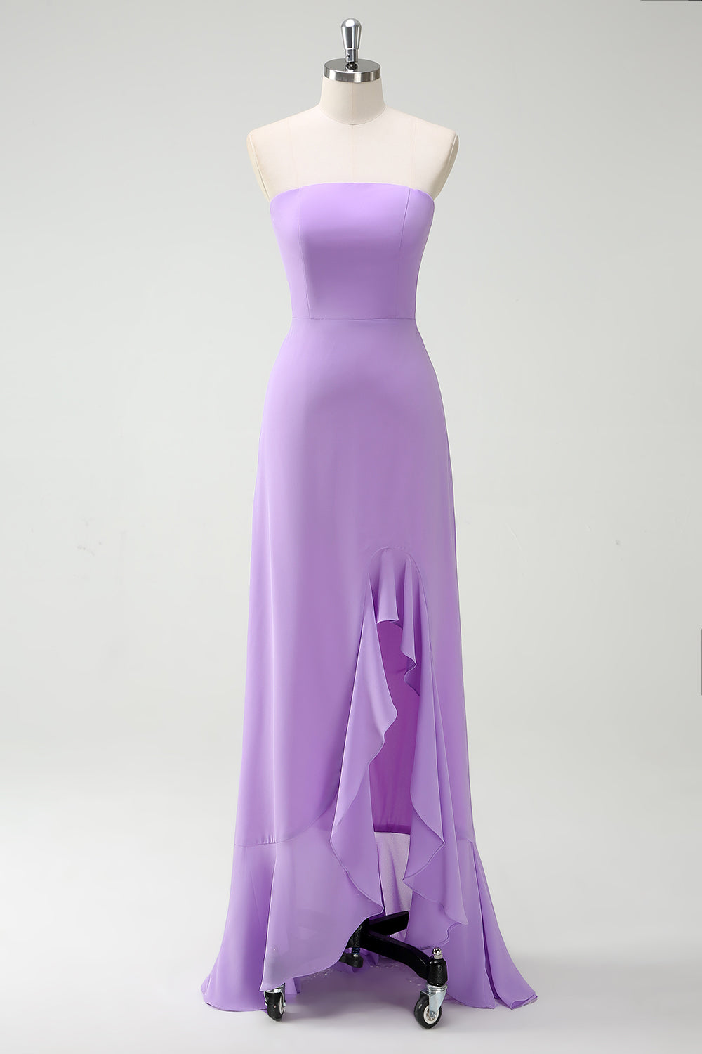 Wedtrend Women Purple Long Bridesmaid Dress with Ruffled Slit A-Line Bohemian Strapless Lace Up Back Ruffled Wedding Party Dress, Purple / US16 Wedtrend Women Purple Long Bridesmaid Dress with Ruffled Slit A-Line Bohemian Strapless Lace Up Back Ruffled Wedding Party Dress, Purple / US16