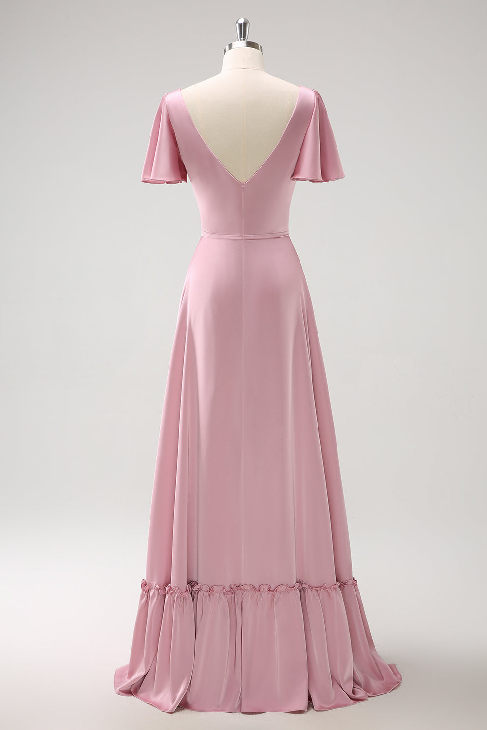 Wedtrend Women Blush Pink Ruffle Sleeves Long Satin Bridesmaid Dress A-Line V Neck Wedding Guest Dress WEDTREND Wedtrend Women Blush Pink Ruffle Sleeves Long Satin Bridesmaid Dress A-Line V Neck Wedding Guest Dress WEDTREND