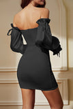 Black Bodycon Strapless Short Party Dress with Detachable Sleeves