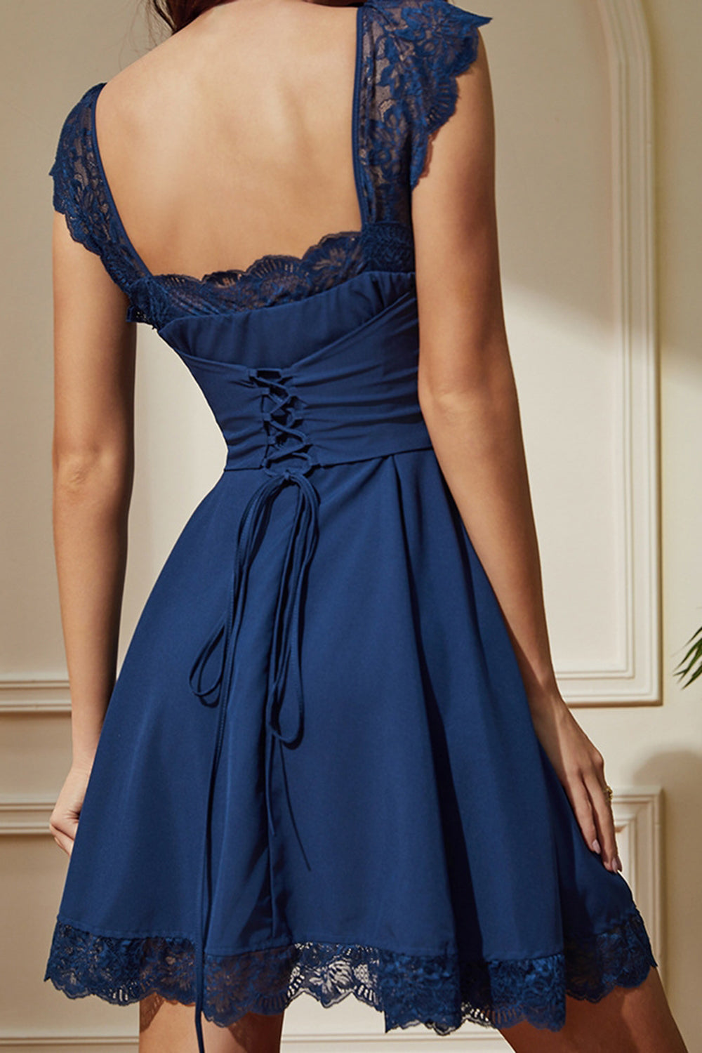 Wedtrend Women Navy Cocktail Dress A-Line Square Neck Short Party Dress with Lace WEDTREND Wedtrend Women Navy Cocktail Dress A-Line Square Neck Short Party Dress with Lace WEDTREND