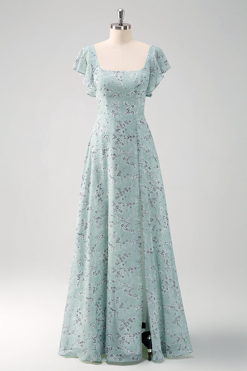 Wedtrend Women Dusty Sage Bridesmaid Dress with Slit A-Line Square