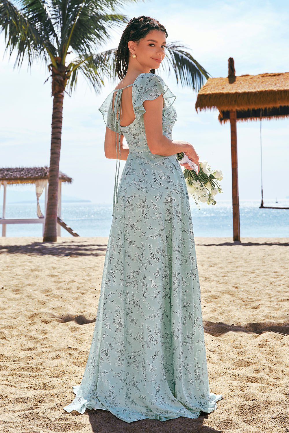 Wedtrend Women Dusty Sage Bridesmaid Dress with Slit A-Line Square Neck Long Floral Wedding Guest Dress WEDTREND Wedtrend Women Dusty Sage Bridesmaid Dress with Slit A-Line Square Neck Long Floral Wedding Guest Dress WEDTREND