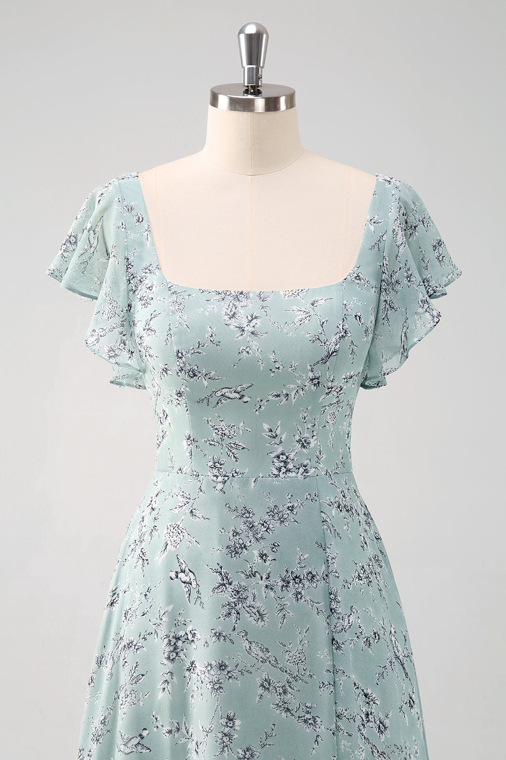 Wedtrend Women Dusty Sage Bridesmaid Dress with Slit A-Line Square Neck Long Floral Wedding Guest Dress WEDTREND Wedtrend Women Dusty Sage Bridesmaid Dress with Slit A-Line Square Neck Long Floral Wedding Guest Dress WEDTREND