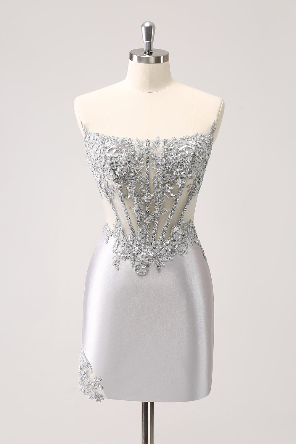 Wedtrend Women Homecoming Dress Silver Glitter Corset Strapless Tight Short Cocktail Dress, Silver / US2 Wedtrend Women Homecoming Dress Silver Glitter Corset Strapless Tight Short Cocktail Dress, Silver / US2
