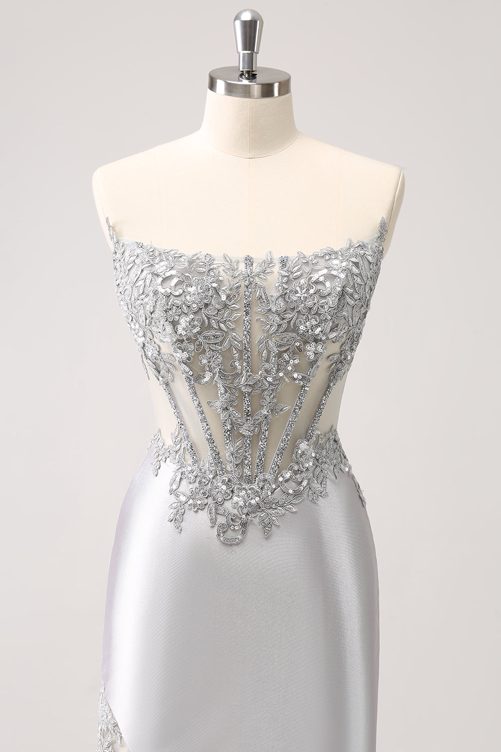 sparkling silver dress Sparkling Silver Sequins with Crystal Embellished Bodice
