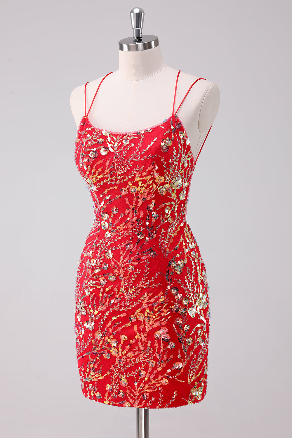 Wedtrend Women Glitter Red Tight Homecoming Dress Spaghetti Straps Sequins Short Cocktail Dress with Lace Up Back, Red / US4 Wedtrend Women Glitter Red Tight Homecoming Dress Spaghetti Straps Sequins Short Cocktail Dress with Lace Up Back, Red / US4