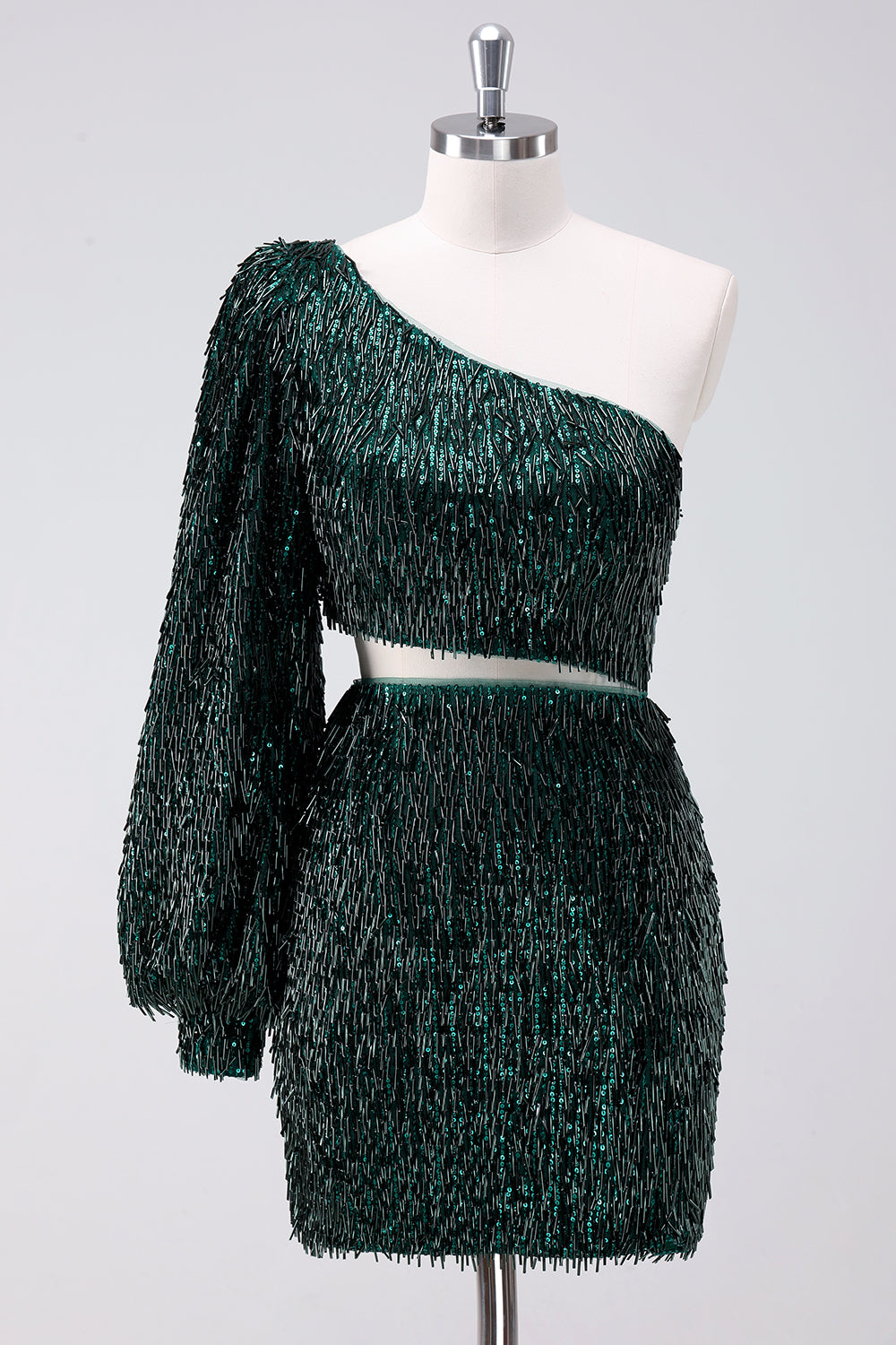 Wedtrend Women Homecoming Dress Sparkly Fringed Dark Green One Shoulder One Long Sleeve Short Cocktail Dress WEDTREND Wedtrend Women Homecoming Dress Sparkly Fringed Dark Green One Shoulder One Long Sleeve Short Cocktail Dress WEDTREND