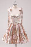 Silver Adjustable Straps A Line Short Metallic Homecoming Dress with Ruffles