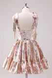 Silver Adjustable Straps A Line Short Metallic Homecoming Dress with Ruffles