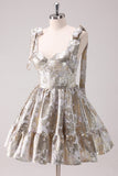 Silver Adjustable Straps A Line Short Metallic Homecoming Dress with Ruffles