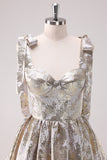 Silver Adjustable Straps A Line Short Metallic Homecoming Dress with Ruffles