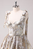 Silver Adjustable Straps A Line Short Metallic Homecoming Dress with Ruffles