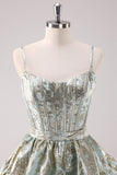 Light Green A Line Short Corset Brocade Homecoming Dress with Lace Up Back