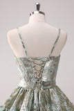 Light Green A Line Short Corset Brocade Homecoming Dress with Lace Up Back