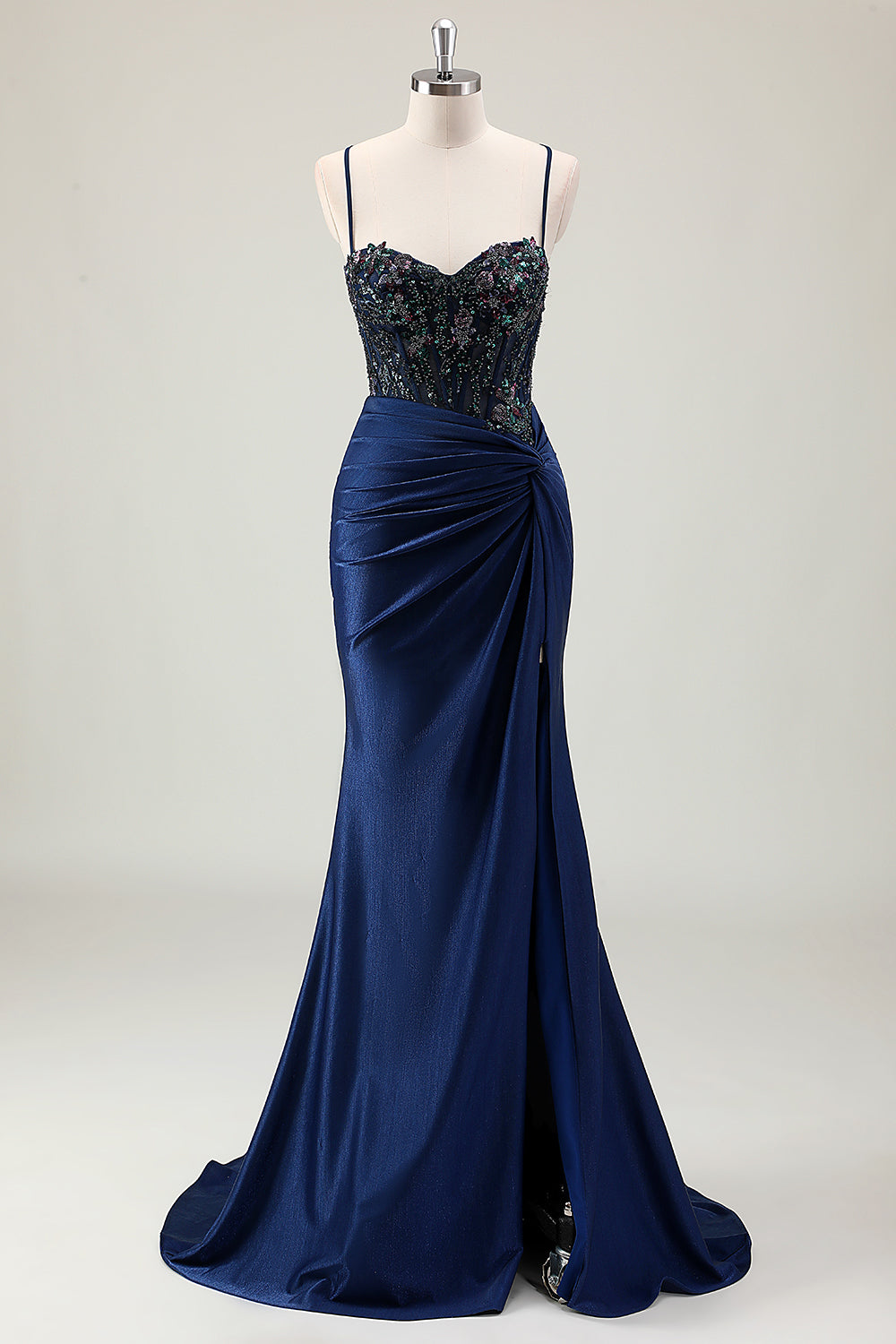 WEDTREND Women Dark Navy Mermaid Prom Dress Sparkly Sequins Ruched Spaghetti Straps Long Formal Dress with Slit WEDTREND Women Dark Navy Mermaid Prom Dress Sparkly Sequins Ruched Spaghetti Straps Long Formal Dress with Slit