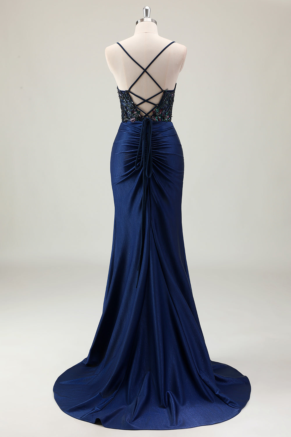 WEDTREND Women Dark Navy Mermaid Prom Dress Sparkly Sequins Ruched Spaghetti Straps Long Formal Dress with Slit WEDTREND Women Dark Navy Mermaid Prom Dress Sparkly Sequins Ruched Spaghetti Straps Long Formal Dress with Slit
