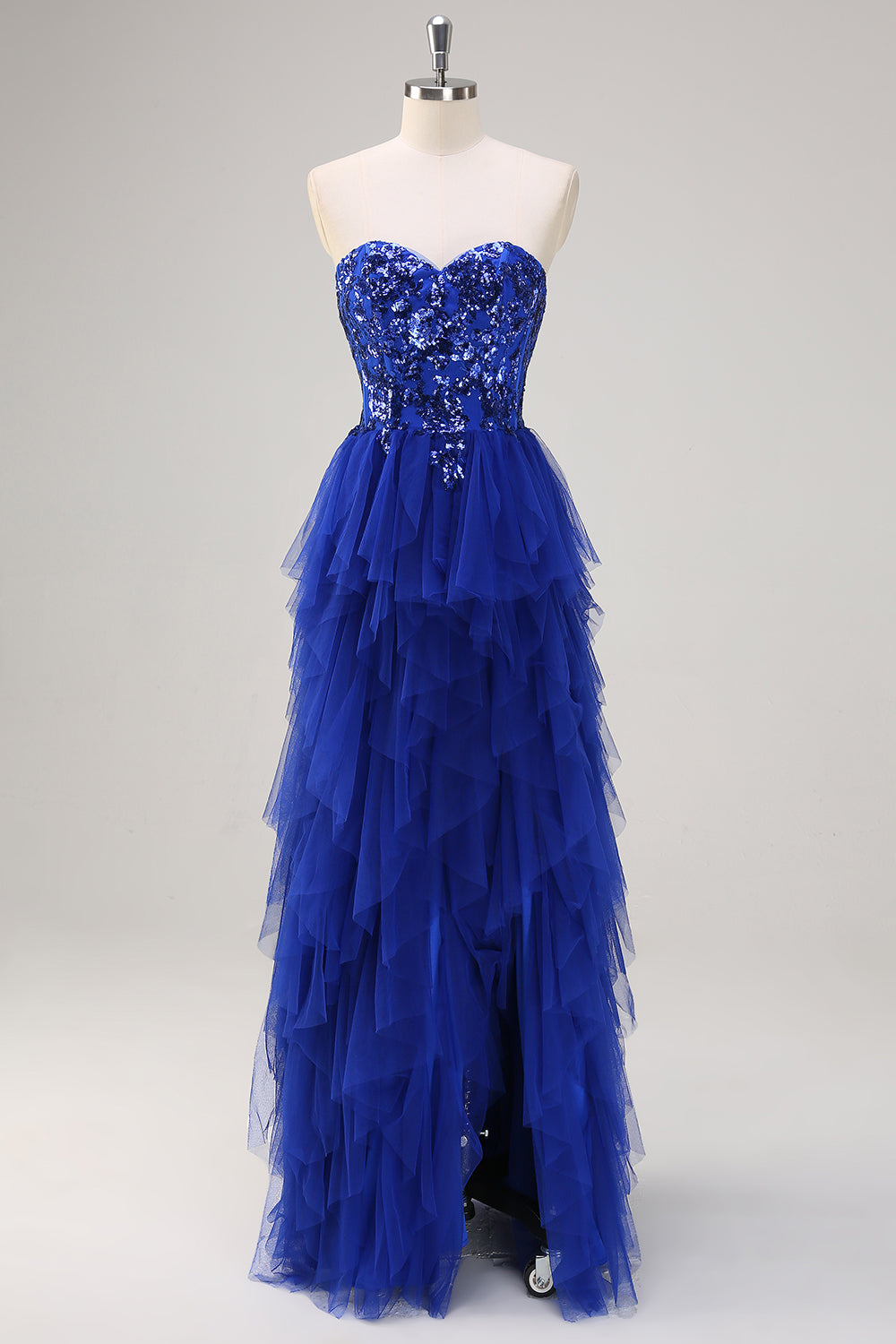 WEDTREND Women Sparkly Royal Blue Tulle Prom Dress with Slit A-Line Strapless Sequin Formal Evening Dress WEDTREND Women Sparkly Royal Blue Tulle Prom Dress with Slit A-Line Strapless Sequin Formal Evening Dress