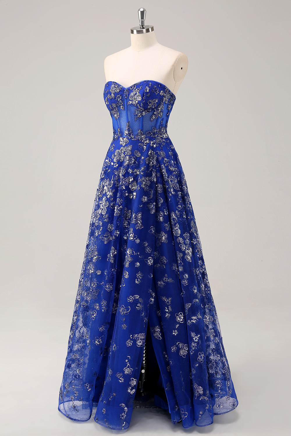 WEDTREND Women Strapless Royal Blue Prom Dress with Slit A-Line Appliques Corset Long Formal Evening Dress WEDTREND Women Strapless Royal Blue Prom Dress with Slit A-Line Appliques Corset Long Formal Evening Dress