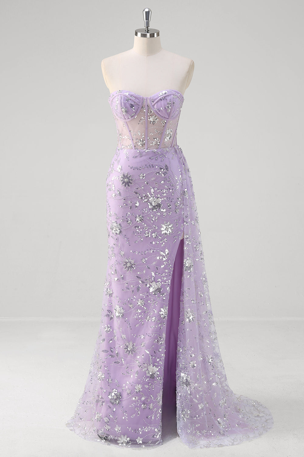 WEDTREND Women Glitter Long Prom Dress With Slit Mermaid Sweetheart Sequin Corset Light Purple Party Dress WEDTREND Women Glitter Long Prom Dress With Slit Mermaid Sweetheart Sequin Corset Light Purple Party Dress