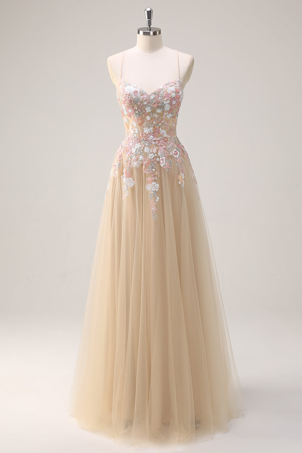 beige sparkly prom dress Strapless Long Glitter Prom Dress with Sheer Corset Gold / 8
