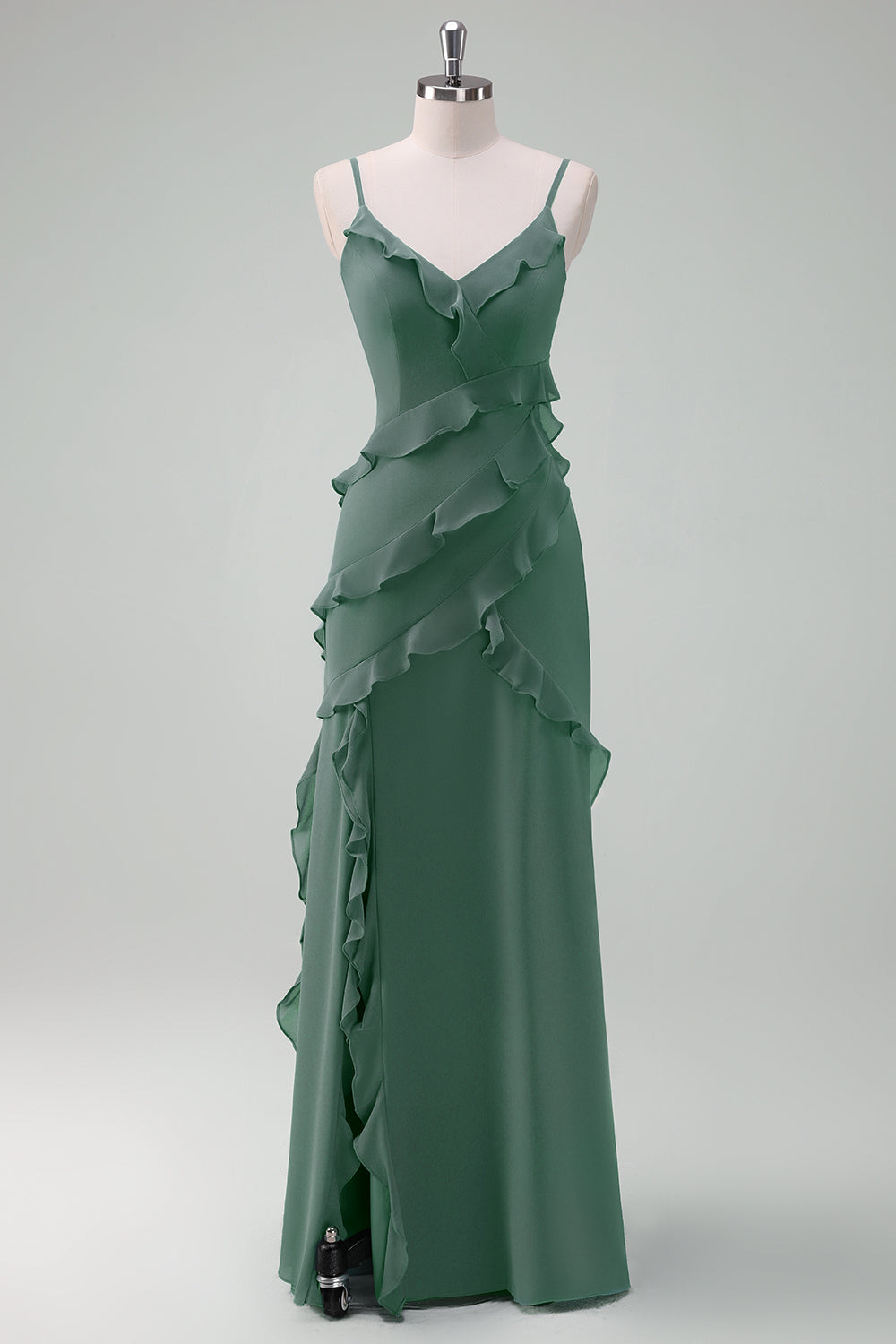 Wedtrend Women Eucalyptus Ruffle Bridesmaid Dress with Slit Sheath Spaghetti Straps Long Wedding Party Guest Dress WEDTREND Wedtrend Women Eucalyptus Ruffle Bridesmaid Dress with Slit Sheath Spaghetti Straps Long Wedding Party Guest Dress WEDTREND