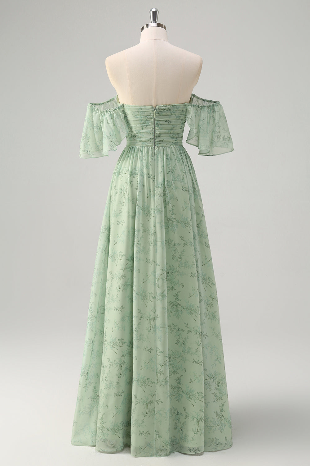 sage green floral bridesmaid dresses Wedtrend Women Dusty Sage Floral Bridesmaid Dress with Slit A-Line Off The Shoulder Pleated Long Wedding Party Dress – WEDTREND