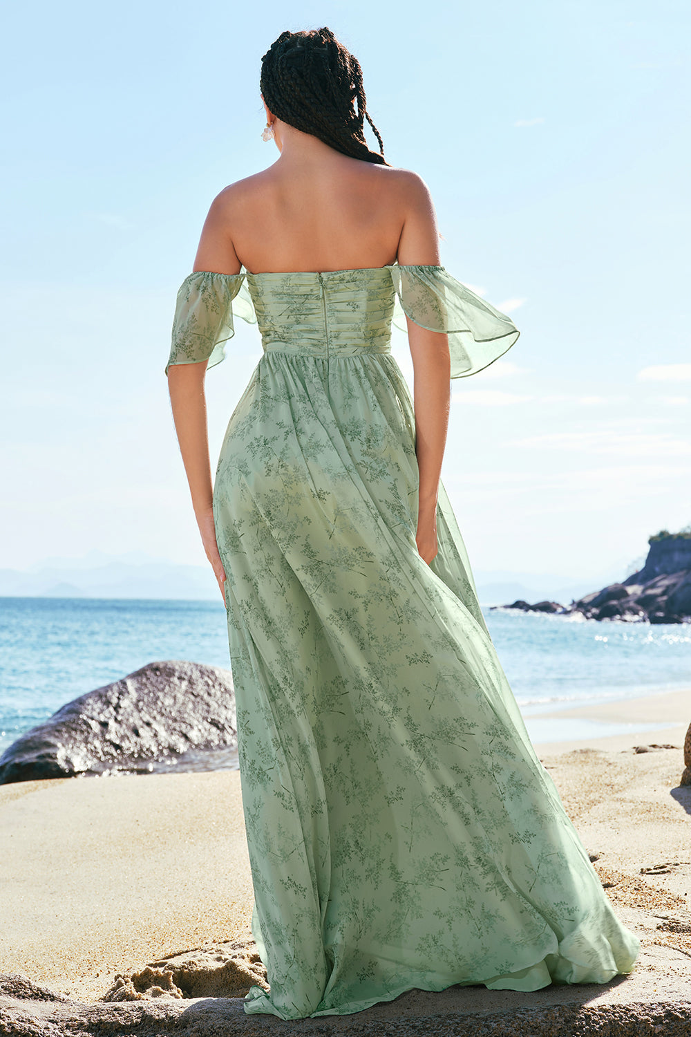 Wedtrend Women Dusty Sage Floral Bridesmaid Dress with Slit A-Line Off The Shoulder Pleated Long Wedding Party Dress WEDTREND Wedtrend Women Dusty Sage Floral Bridesmaid Dress with Slit A-Line Off The Shoulder Pleated Long Wedding Party Dress WEDTREND